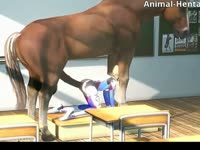 Giant horse cock visits a beastiality lover girl in school
